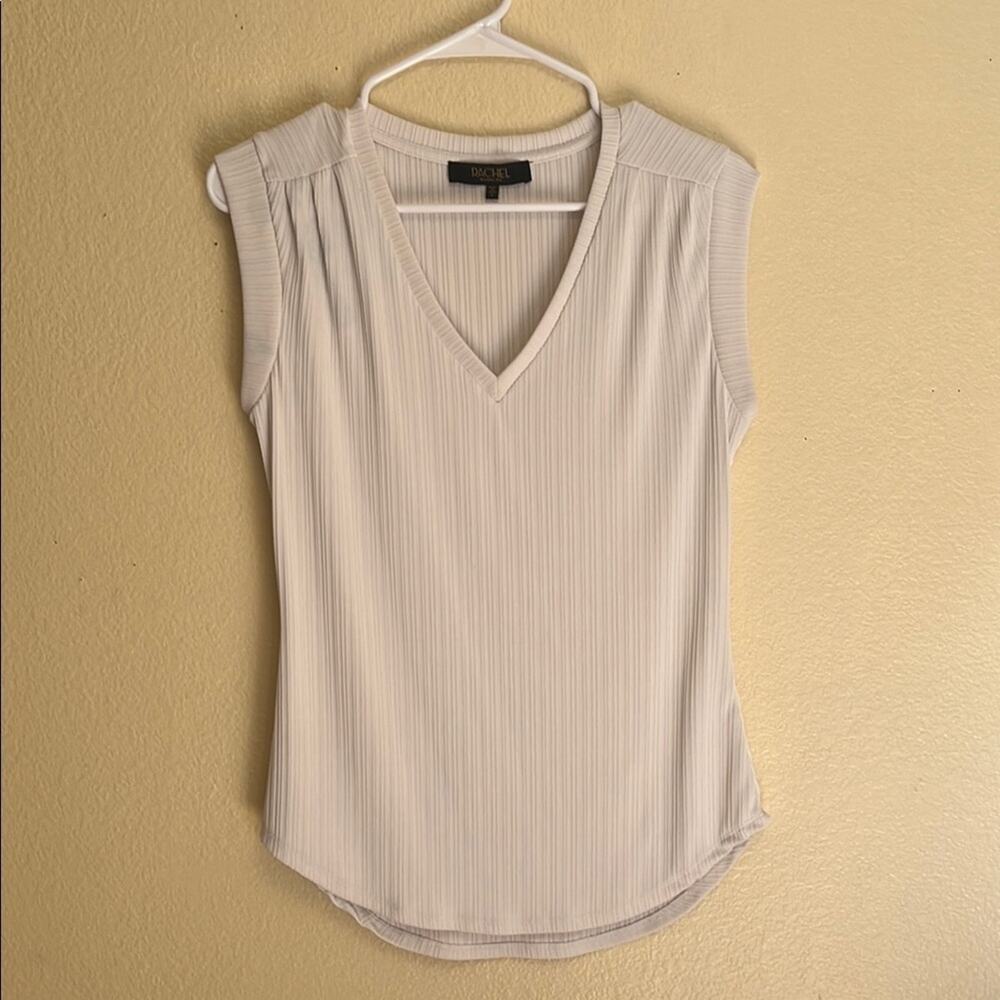 RACHEL Rachel Roy White Sleeveless Ribbed Pleated Blouse
